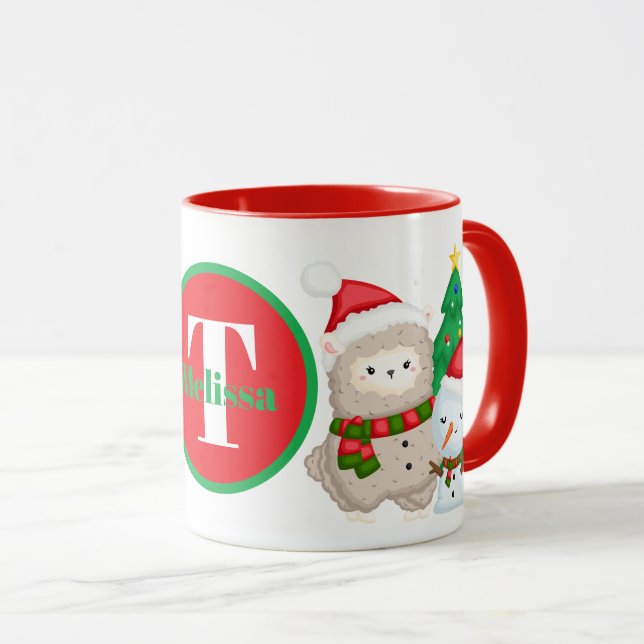 Festive jul-lama-Helgdag monogram Mugg (Framsida höger)