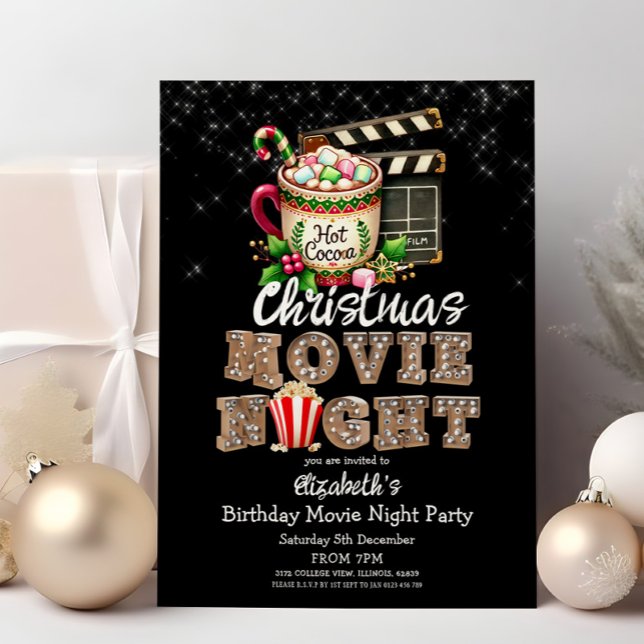 Festive jul Movie Night Cocoa Popcorn Party Inbjudningar (Skapare uppladdad)