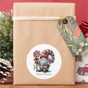 Festive jul peppermint gnome runt klistermärke