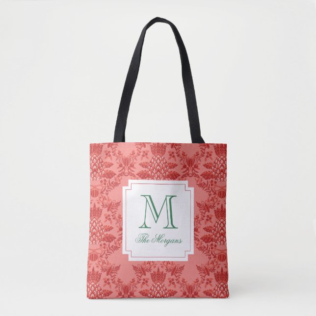 Festive jul Pineapple Ornamles Monogram Tygkasse (Framsida)