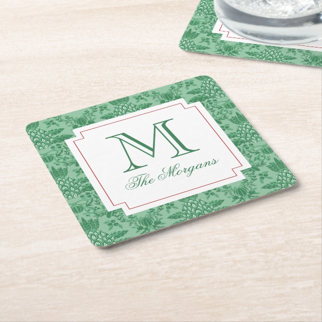 Festive jul Pineapple Ornamles Monogram Underlägg Papper Kvadrat (Vinklad)