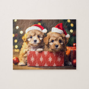 Festive jul Puppy Duo Jigszle Puzzle Pussel