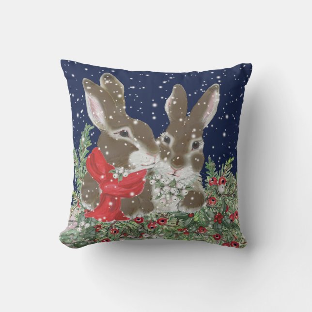 Festive jul Rabbit Tan Bunny Winter Helgdag Kudde (Framsida)