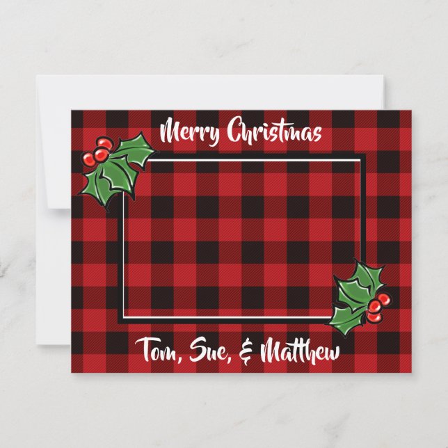 Festive jul Red Black plaid holly löv Anteckningskort (Framsida)