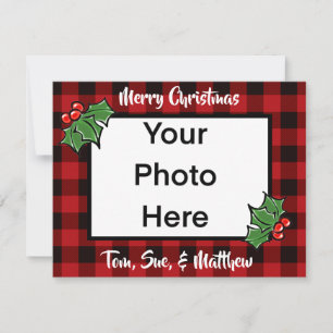 Festive jul Red Black plaid holly löv Anteckningskort