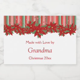 Festive jul Red Grönt Poinsettias Mat Etiketter