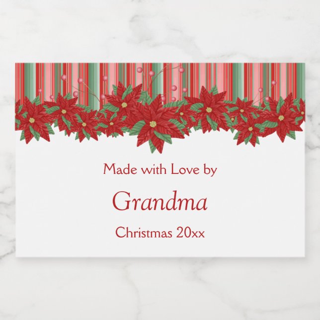 Festive jul Red Grönt Poinsettias Mat Etiketter (Singel etikett)