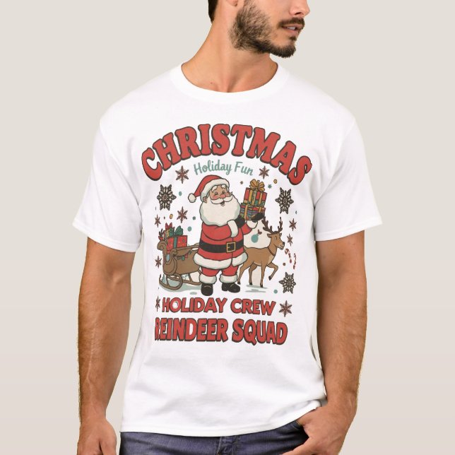Festive jul Rener Tecknad Party T-Shirt (Framsida)