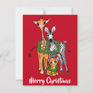 Festive jul safari, zebra giraffe lejon anteckningskort