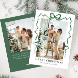 Festive jul Sage Grönt Bow Ribbon 2 Photo Julkort