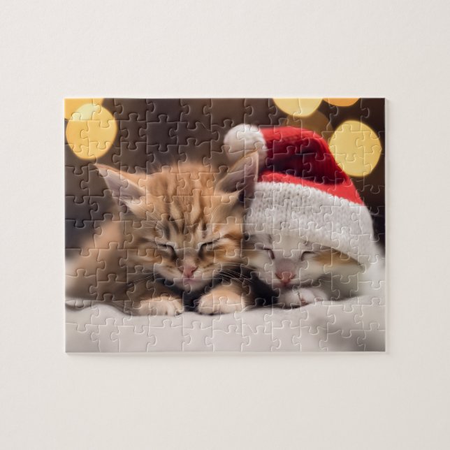 Festive jul Sleeping Kittens Puzzle Pussel (Horisontell)