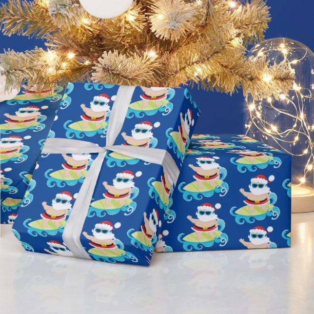 Festive jul-stranden surfande Santa Presentpapper (Helgdagar)
