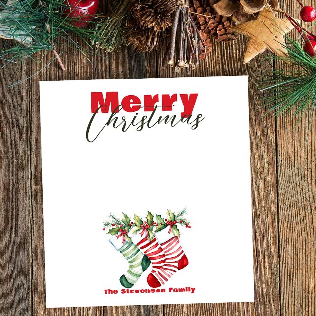 Festive jul Stripe Stockings with Greenery Anteckningsblock (Skapare uppladdad)