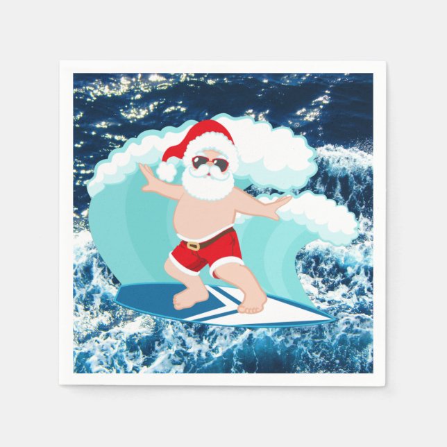 Festive jul Surfing Santa Beach Pappersservett (Framsidan)