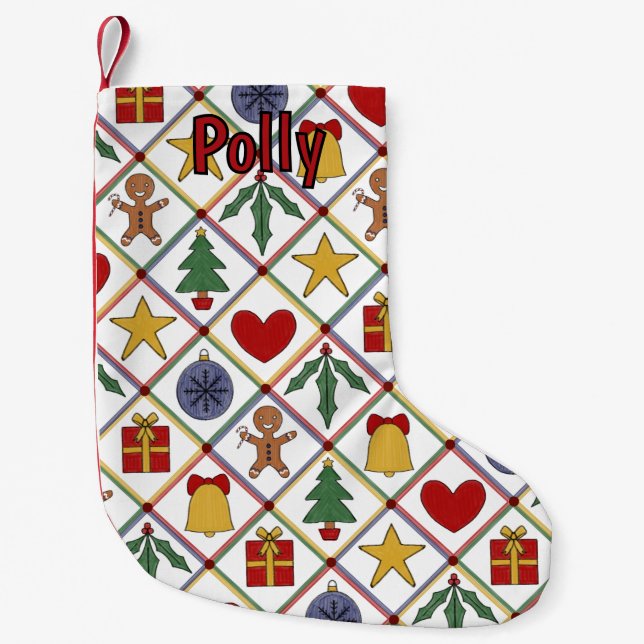 Festive jul-symbol - färgstark liten julstrumpa (Framsidan)