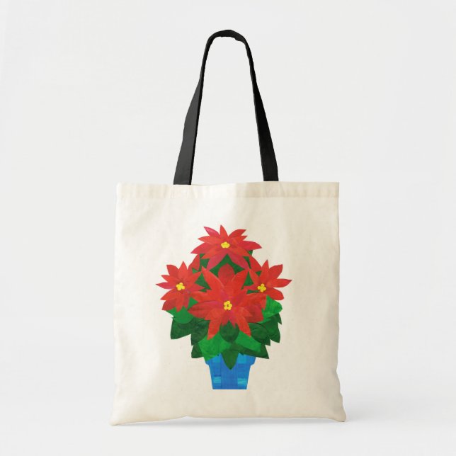 Festive jul Tote Bag, Poinsettias Tygkasse (Framsidan)