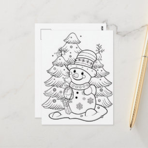 Festive jul-träd-barnfärgning Snögubbe Vykort