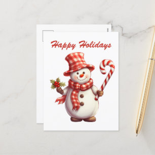 Festive jul vattenfärgspepparmynt snögubbe helg vykort