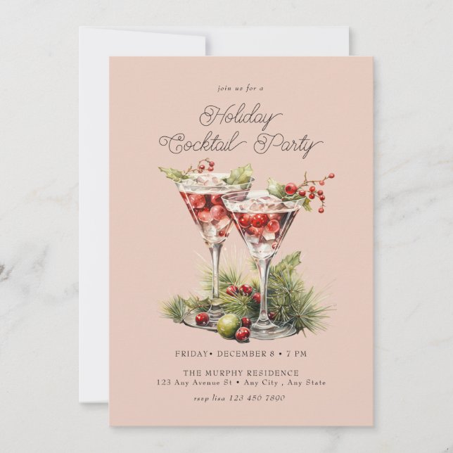 Festive jul Watercolor Cocktail Party Inbjudningar (Framsida)