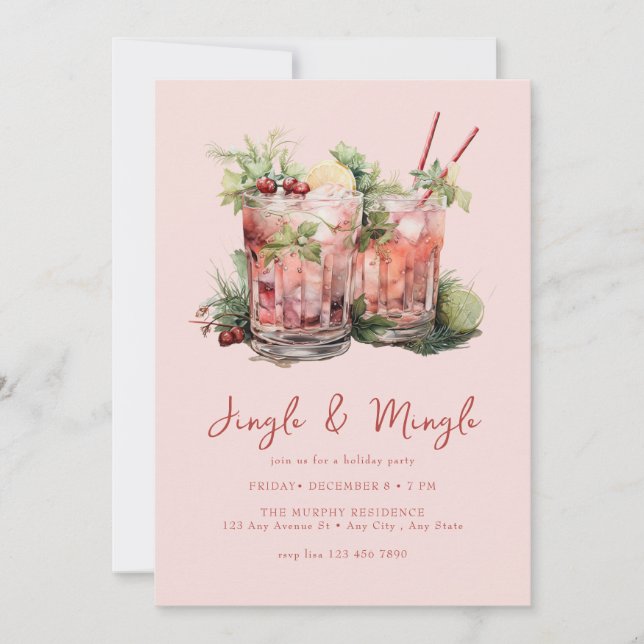 Festive jul Watercolor Cocktail Party Inbjudningar (Framsida)