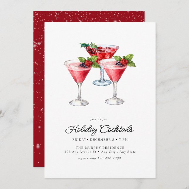 Festive jul Watercolor Cocktail Party Invi Inbjudningar (Fram/baksida)