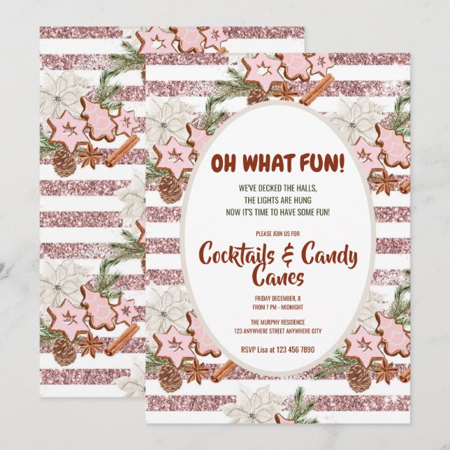 Festive jul Watercolor Cocktail Party Invita Inbjudningar (Fram/baksida)