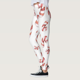 Festive jul Watercolor Red White Candy cane Leggings