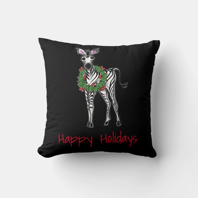 Festive jul Zebra, röd grönt Holly-andedräkt Kudde (Framsida)