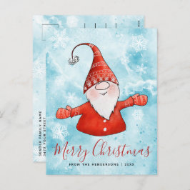 Festive Julafton Blue Red Cute Gnome God jul Helg Vykort