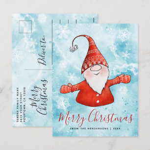 Festive Julafton Blue Red Cute Gnome God jul Helg Vykort