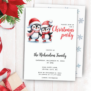 Festive Julafton Cute Ice Skating Penguins jul Inbjudningar
