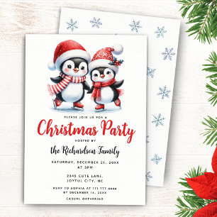 Festive Julafton Cute Penguins Ice Skal jul Inbjudningar