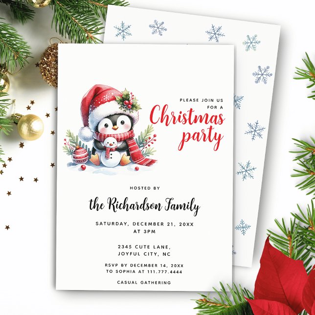 Festive Julafton Party Cute Penguin jul Inbjudningar (Skapare uppladdad)