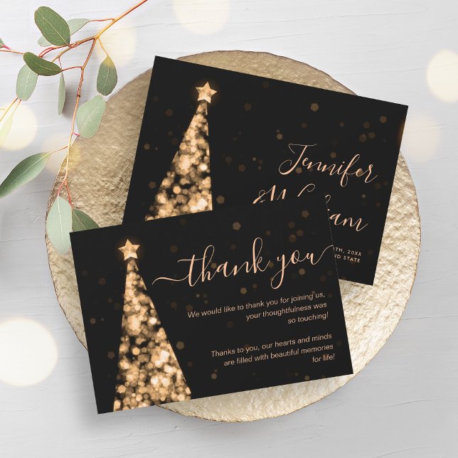 Festive Julafton Träd Guld Bröllop - tackkort Inbjudningar (Festive Xmas Tree Gold Wedding Thank You Card)