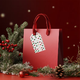 Festive Julafton Träd Mönster Red, Grönt & Guld Presentetikett