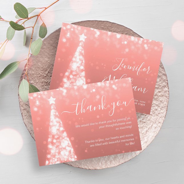 Festive Julafton Träd Ro Guld Bröllop tackkort Inbjudningar (Festive Xmas Tree Rose Gold Wedding Thank You Card)