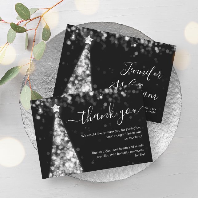 Festive Julafton Träd Silver Bröllop - tackkort Inbjudningar (Festive Xmas Tree Silver Wedding Thank You Card)