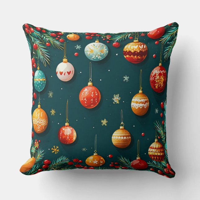 Festive Juldekorationer med prydnadsföremål Kudde (Framsida)