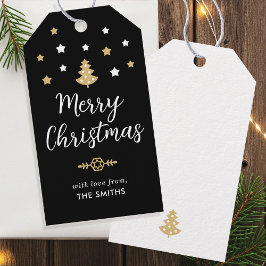 Festive Julgran Anpassningsbar Family Namn Black Presentetikett