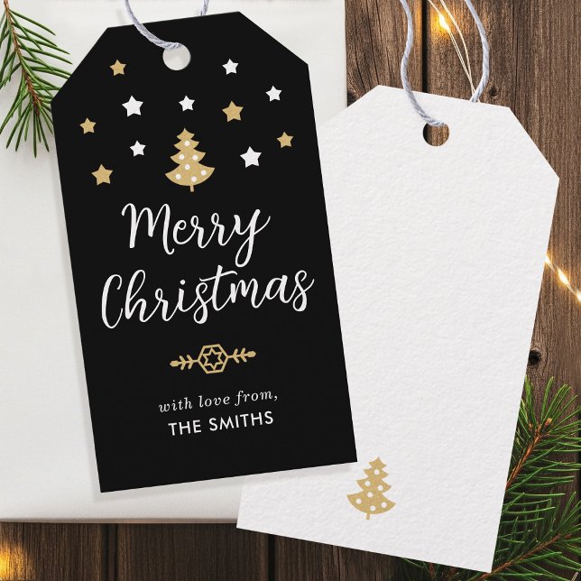 Festive Julgran Anpassningsbar Family Namn Black Presentetikett (Skapare uppladdad)