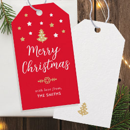 Festive Julgran Anpassningsbar Family Namn Red Presentetikett