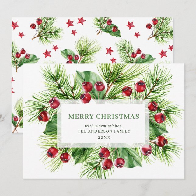 Festive julgran Berry Julhälsning Julkort (Fram/baksida)