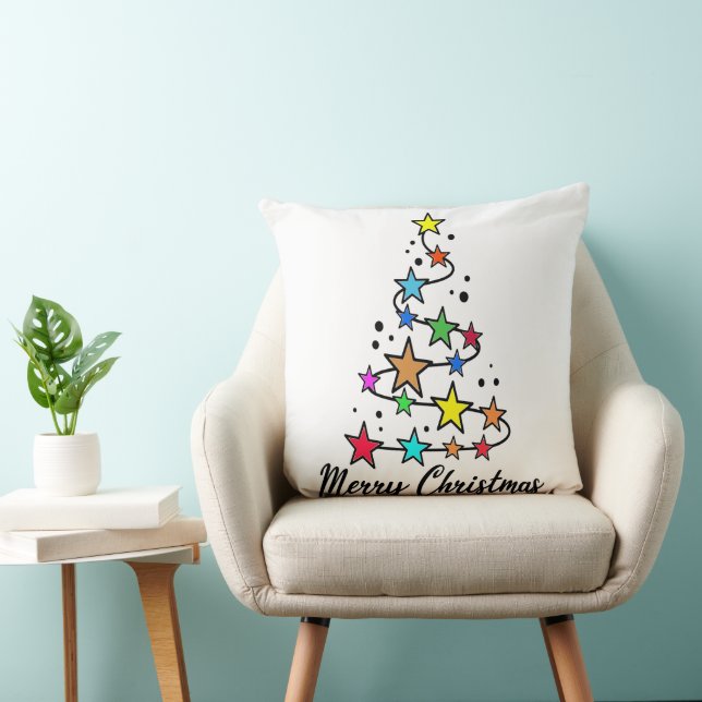 Festive Julgran med färgade stjärnor Kudde (Stol)