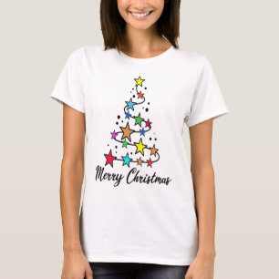 Festive Julgran med färgade stjärnor T Shirt