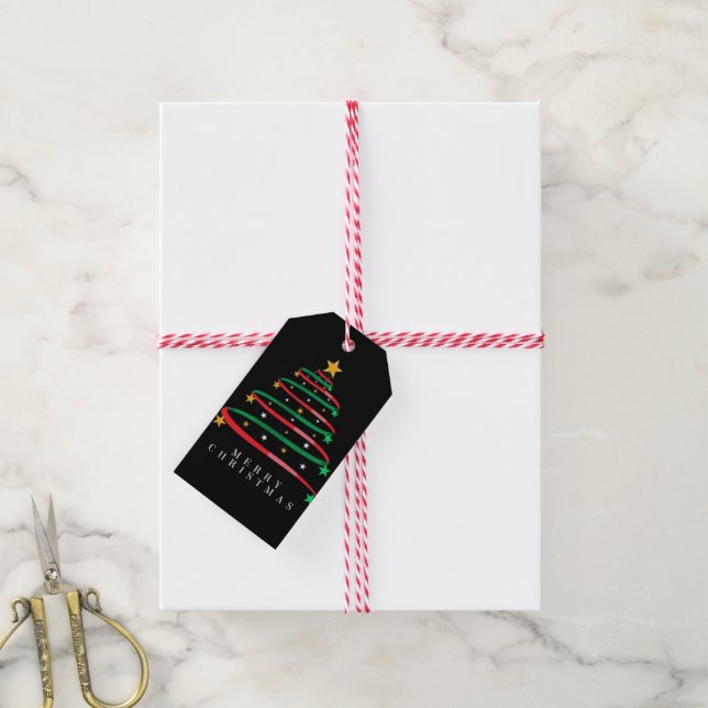 Festive Julgran med Rosett band och stjärnor Presentetikett (Med Snöre)
