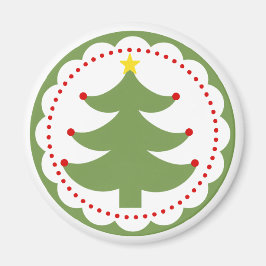 Festive Julgran på runda magnet