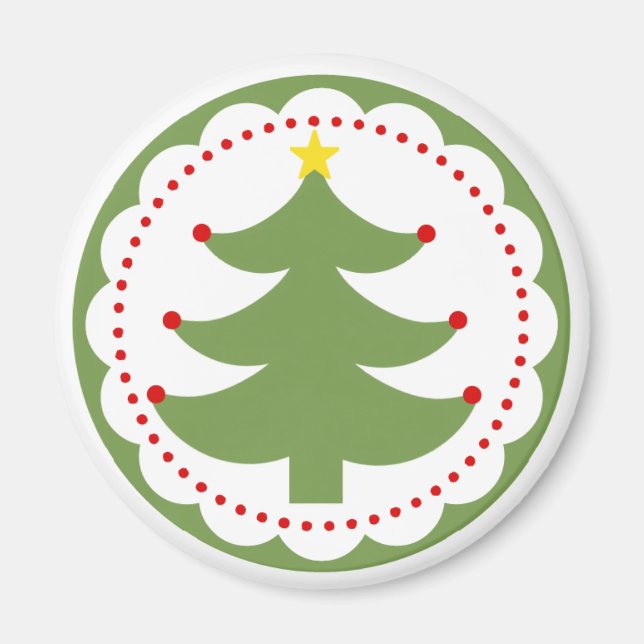 Festive Julgran på runda magnet (Framsidan)