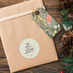 Festive Julgran Paw Skriv ut dekorationsstämpel Runt Klistermärke