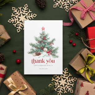 Festive Julgran Red Retro Typography Tack Kort
