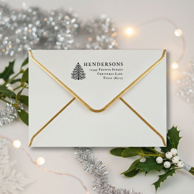 Festive Julgran Returadress Rubber Frimärke Stämpel (Skapare uppladdad)